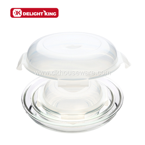 Glass Round Plate with Airtight Cover for Baking